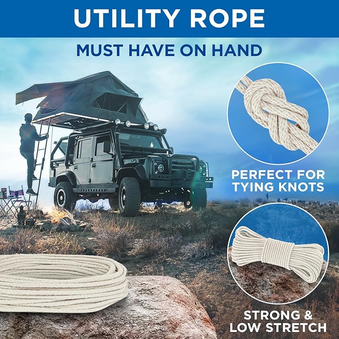 TECEUM Cotton Rope 3/16” (5 mm) – 300 FT – Strong All-Purpose Braided Rope – Natural Cotton – for Crafting, Сamping, Clothes Line, DIY, Indoor & Outdoor Use – Natural