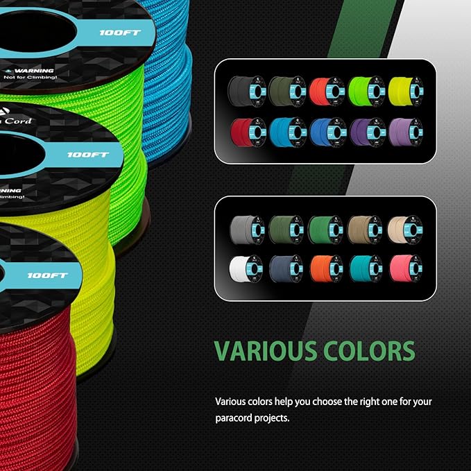Abma Cord 2.4mm Paracord 275 100ft Nylon Rope 4 Strands Tactical Parachute Cord - Max. 275lbs - Jade Green