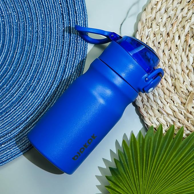 BJPKPK Insulated Water Bottle 14oz Stainless Steel Water Bottles with Straw and Carry Handle Double Wall Metal Thermal Flask,Blue
