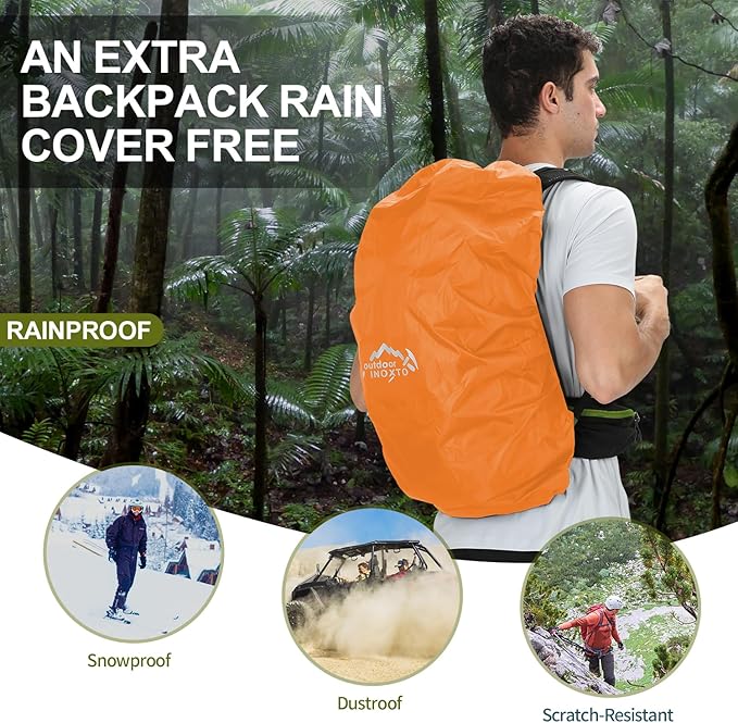 IX INOXTO Hiking Backpack, 26L/40L Waterproof Hiking Daypack with 3L Water Bladder and Rain Cover, Lightweight Travel Camping Backpack for Men Women (Dark Green)