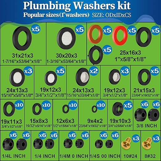 ZDBB 1075 Pcs 3-in-1 Spigot Repair Washers & Hose Gasket & Faucet O-Rings Kit 37 Size Plumbing Rubber Washers Assortment Set for Kitchen Faucet Outdoor Hose Bib Water Spigot Seal Repair