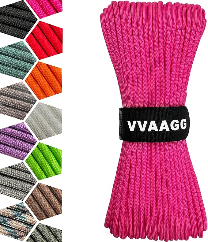 VVAAGG 1000 Pink Paracord 200FT Utility Parachute Cord 4mm Nylon String12 Strand Nylon Camping Rope, Tent Rope, Clothsline Rope for Survival & Camping Gear