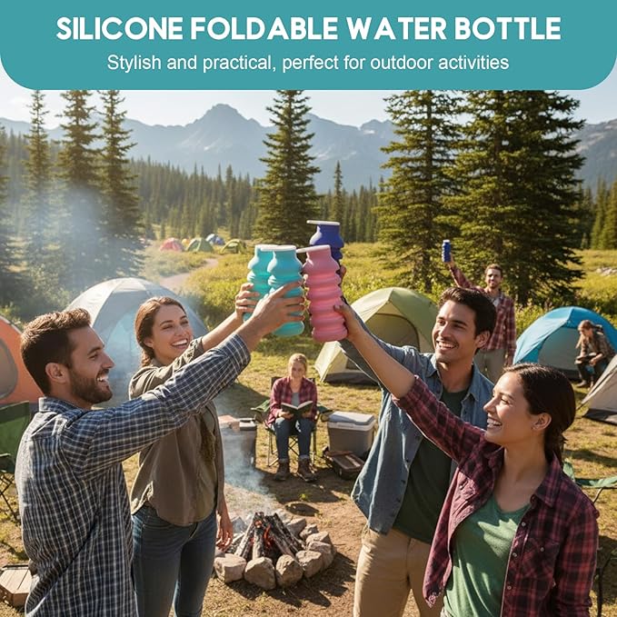 LemonRoad 4 Pcs 20 oz Portable Collapsible Water Bottles Reusable Silicone Foldable Water Bottle Lightweight Leakproof Expandable for Gym Traveling Camping Hiking Sports (Multicolor)