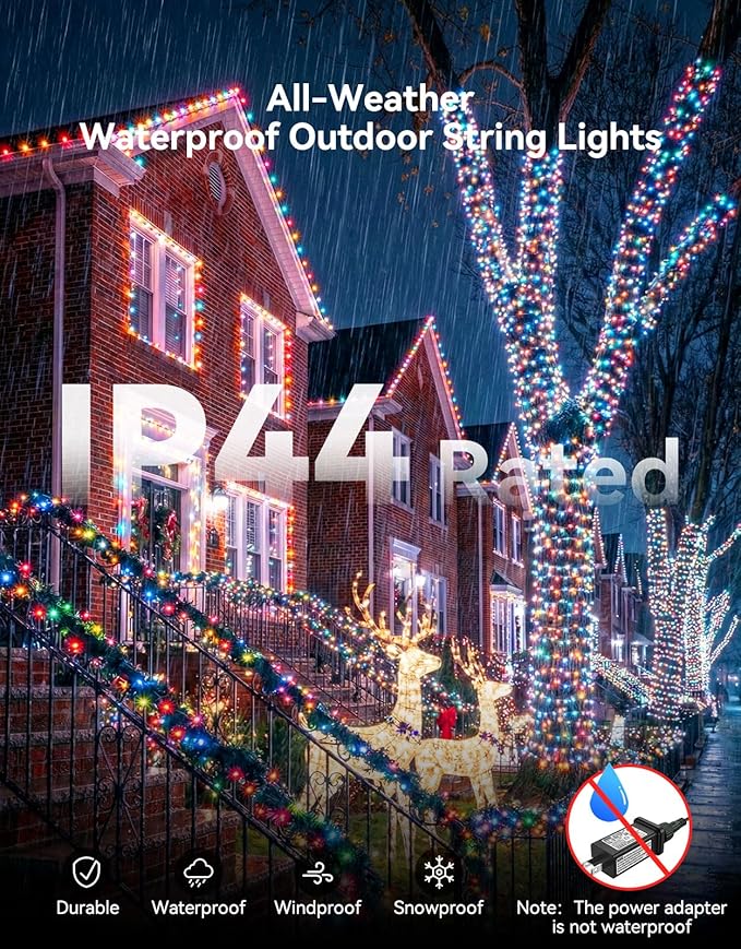 LitHome 164FT 500 LED String Lights Outdoor Indoor, 8 Modes Waterproof Christmas String Lights with Timer & Memory Function, Outdoor Christmas Lights Green Wire for Xmas Tree Party Garden, Multicolor