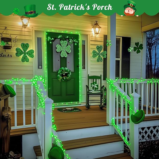 JMEXSUSS 2 Pack St Patricks Day Solar Lights, Each 33ft 100 LED Green Solar Lights Outdoor, Waterproof Fairy String Light for Outside Patio Garden Party Tree Christmas Decorations