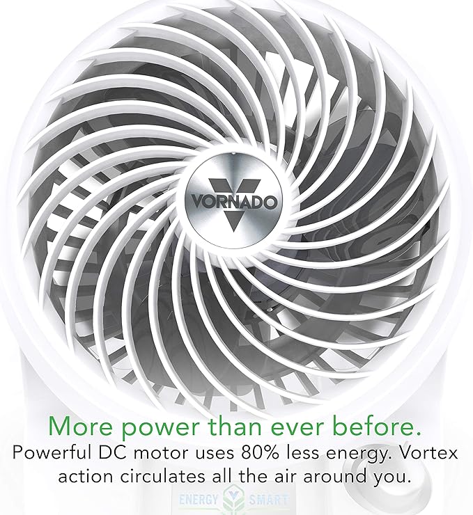 Vornado 133DC Energy Smart Compact Air Circulator with Variable Speed Control, DC Motor, Adjustable Tilt, Quiet Operation for Bedroom, Office, and Home Use, White