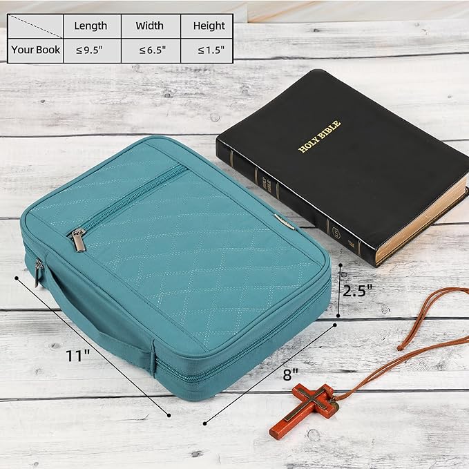 FINDCOZY Bible Cover for Women, Durable Carrying Book Case Church Bag for Biblical Accessories with Handle and Zippered Pocket, for Scriptures, Turquoise