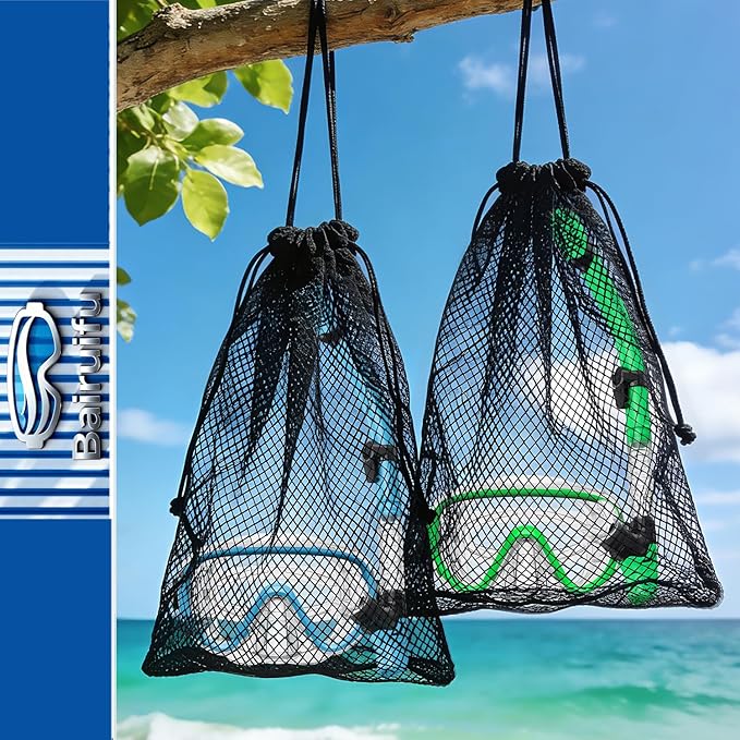 Bairuifu 2-Pack Snorkel Gear for Adults | Enhanced Anti-Fog & Anti-Leak Snorkeling Mask | Breath-Free Dry Snorkel | 180° Panoramic View with Quick-Dry Bags