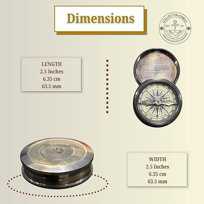 Marine Pocket Compass 1920 Vintage Brass Navigation Compass with Engraved Lid Antique Nautical Instrument