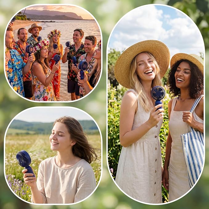 Rossesay 6 Pcs Mini Portable Fan Bulk Cute Handheld Lightweight Small Little Personal Hand Eyelash Fan 3 Speeds USB Rechargeable for Women Men Indoor Outdoor Makeup Travel (Navy Blue)
