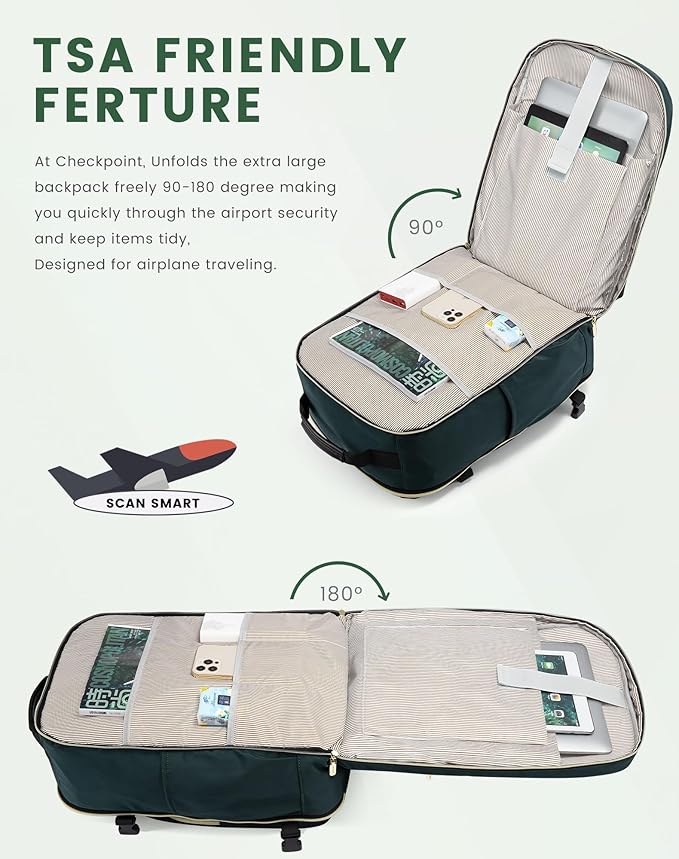 LOVEVOOK Travel Backpack for Women & Men 40L,Airline Approved Carry On Backpack Travel Essentials,TSA Carry on Luggage,Waterproof Personal Item Travel Bag,Suitcase with 3 Packing Cube,Dark green-Black