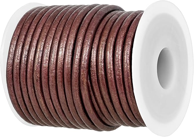 GENIQUE Real/Genuine Round Leather String Cord for Necklace, Bracelets, Jewellery, Braiding (3mm, Maroon Metallic)