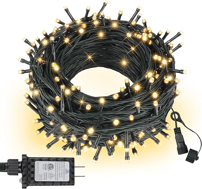 ASENEK Outdoor String Lights 99FT 300 LED Connectable 8 Modes with Timer Decorative String Lights for Xmas Tree Patio Party Warm White