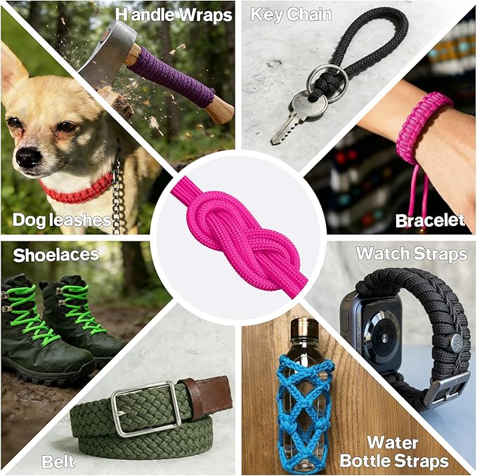 Paracord Rope 750 - Parachute para Cord 4mm 11 Strand Spool Rope Utility Nylon String for Outdoor Camping Survival Utility Tent Crafting DIY Projects - Neonpink 1000ft