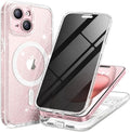 TIESZEN for iPhone 15 Case, Compatible with MagSafe, Built-in Privacy Screen Protector and Camera Protection, Anti Spy Full Body Dustproof Shockproof Hard Phone Case 6.1",Shiny Clear
