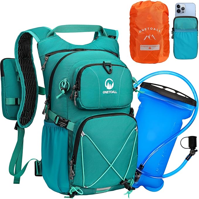 Hydration Backpack 22L, Hiking Backpack with 2L Leakproof Bladder, Sewn-in Rain Cover, Insulated Compartment for Men & Women Running, Cycling, Camping
