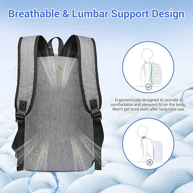 Kono Travel Laptop Backpack with USB Charging Port, Business Anti Theft Slim Sturdy Personal Item Bag, Water Resistant College Computer Daypack for Men & Women Fits 15.6 Inch Notebook, Grey