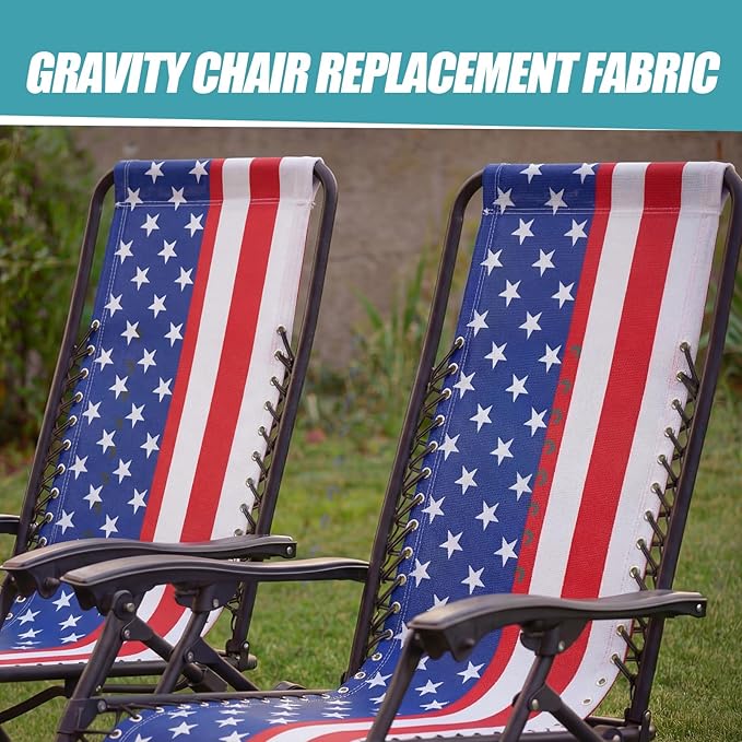 Queekay Chair Replacement Fabric with 4 Bungee Cord Lounge Chair Cloth Mesh Repair Kit for Patio Recliner Outdoor Lawn Pool (63 x 17 Inch,National Flag)