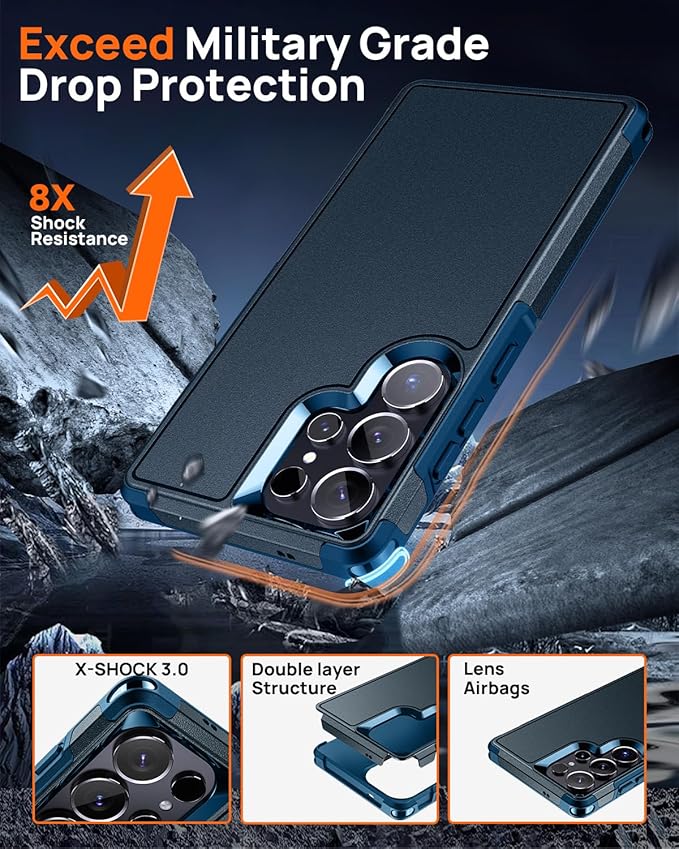 Lanhiem for Samsung Galaxy S25 Ultra Phone Case with Tempered Glass Screen Protector, Shock Absorption, Anti-Scratch Shockproof Case Cover for Samsung S25 Ultra, Navy Blue