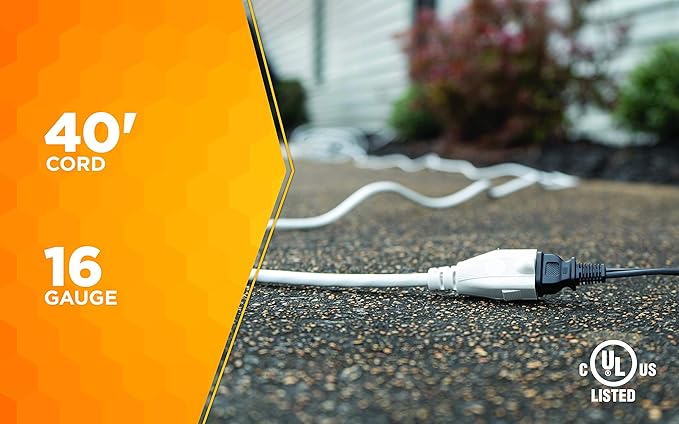 Southwire Outdoor Extension Cord - Light-Duty Landscape & Patio Cable - SJTW Extension - 16 Gauge - 3 Conductor - Weather Resistant - White - 40 Foot