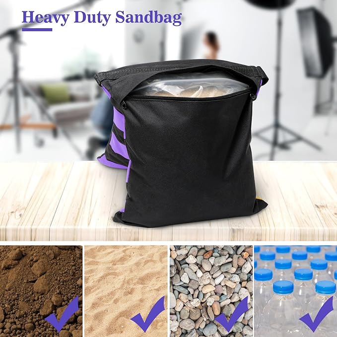 4 Packs Purple Sandbag Weight Bags for Light Stand Photography Video Equipment, Heavy Duty Saddlebags for Backdrop Stand, Photo Tripod, Canopy, Pop up Tent, Umbrella Base, Fishing Chair, Picnic Table