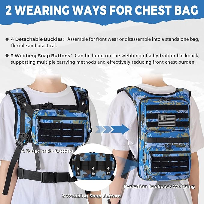 Koculemi Tactical Hydration Backpack with 2L Water Bladder and Front Small Tactical Pouch, Outdoor Water Backpack for Men Women, Sports Hydration Pack for Hiking, Cycling, Climbing