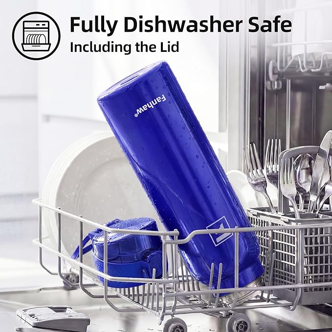Fanhaw Daylite Series 24 oz Stainless Steel Insulated Water Bottle with Silicone Spout Lid, Double-Wall Vacuum Leakproof Metal Bottle, Anniversary Birthday Gift for Kids, Women & Men (Klein Blue)