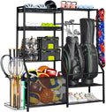 Large Sports Organizer for Garage, Ball Storage Rack Garage Sports Equipment Organizer with Side Racks, Baskets, Hooks, Multi-Purpose Golf Gear Storage for Gym Indoor Outdoor