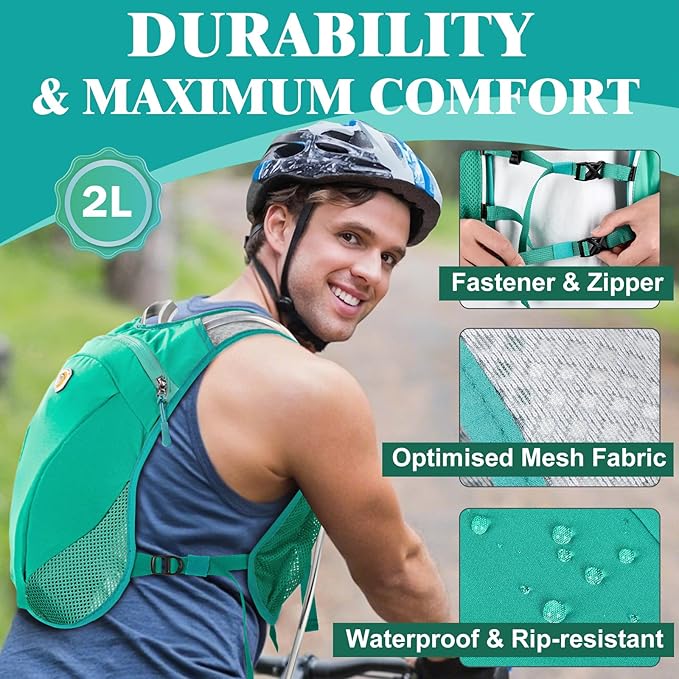 Hydration Backpack with 2L Water Bladder Bag, Lightweight and Breathable Running Vest for Men, Adjustable Chest Straps Water Pack for Cycling Hiking Climbing Outdoor