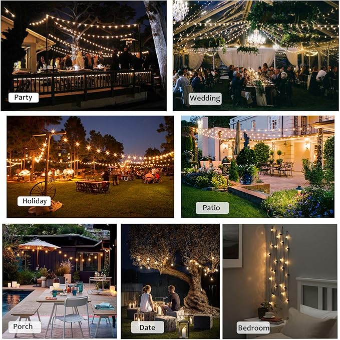 DAMAING Outdoor 100FT Globe String Lights with 52 Dimmable G40 Shatterproof LED Bulbs,Waterproof Connectable Patio Light for Backyard Hanging Lights,2700K Warm Glow