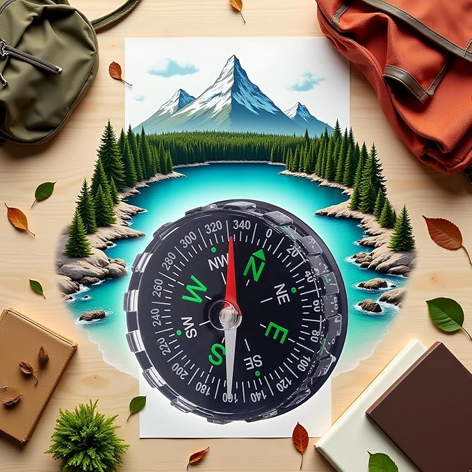 Mini Compass for Outdoor Navigation - Portable Liquid Survival Tool for Travel, Hiking, Camping and Backpacking - Clever Design, 4.5cm Diameter, Ideal for Boating and Navigation, Compasses