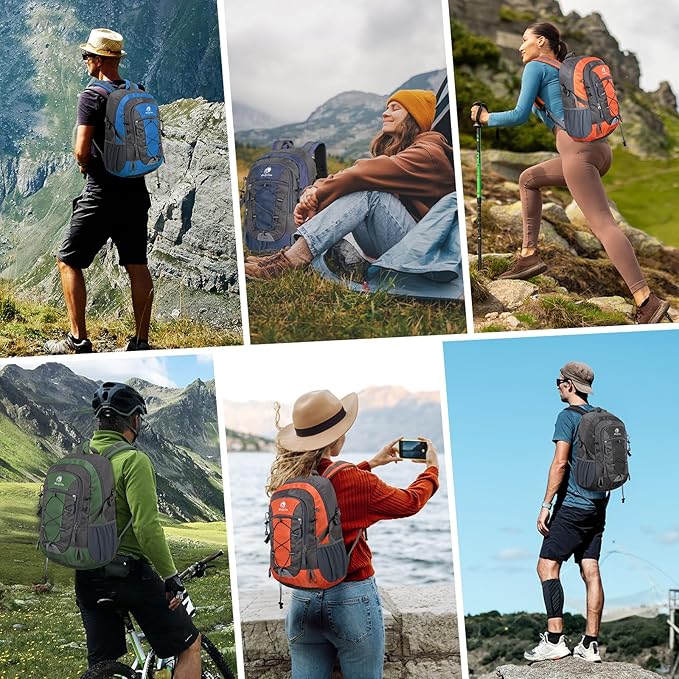 25L Small Hiking Backpack with Chest Strap for Men Women, Waterproof Travel Backpack Day Pack, Lightweight Padded Hiking Daypacks for Camping Traveling Outdoor Sports, Blue