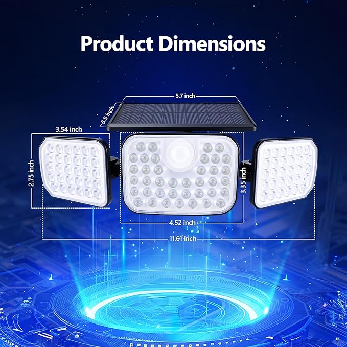 BrizLabs Solar Outdoor Lights, 3 Modes Motion Sensor LED Security Lights with Remote, 3 Head 360° Wide Angle Flood Wall Light, Dual Mount IP65 Waterproof Outdoor Lighting for Garage Patio Yard, 2 Pack