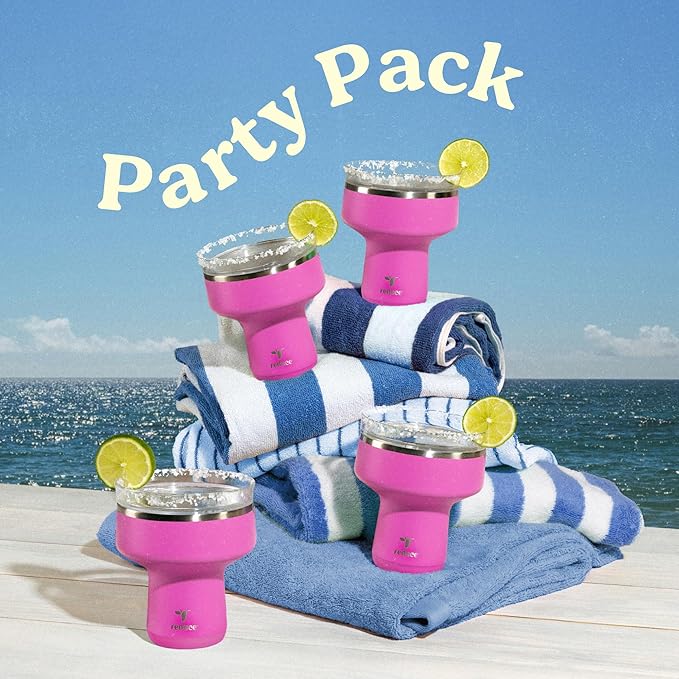 REDUCE Saltini 16oz Cocktail Tumbler - Insulated Margarita Tumbler with Lid-Keeps Drinks Cold for 10 Hours-360 Sippable Martini Glass Alternative-Shatterproof Perfect for Parties-Sunset Fuchsia-4 Pack