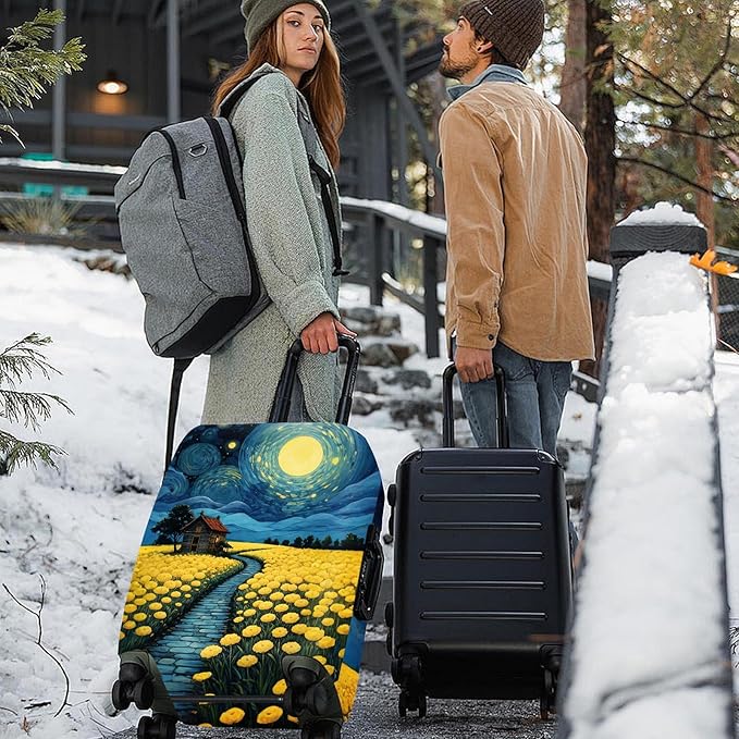 ANNA QUEEN Moonlit Field Luggage Cover, Dreamy Night Landscape Suitcase Protector for 32-34 Inch Travel Bags