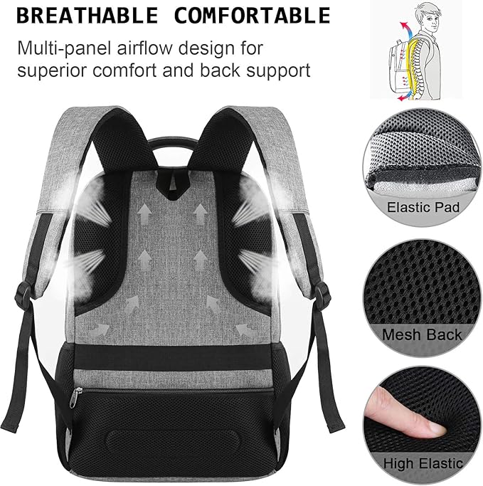 Volher Laptop Backpack,Business Travel Anti Theft Slim Durable Laptops Backpack,Water Resistant College Computer Bag for Women & Men Fits 15.6 Inch Laptop and Notebook - Grey