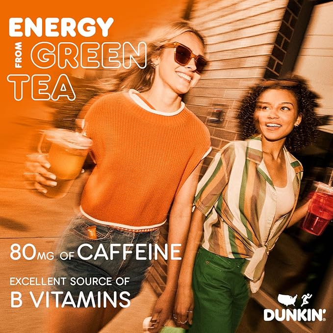 Dunkin’ Zero Sugar Refreshers Singles To Go! Powdered drink mix packets, Peach Passionfruit Lemonade,10 packets per box Energy from Green Tea, aspartame-free, no synthetic colors, naturally and artificially flavored, just add water