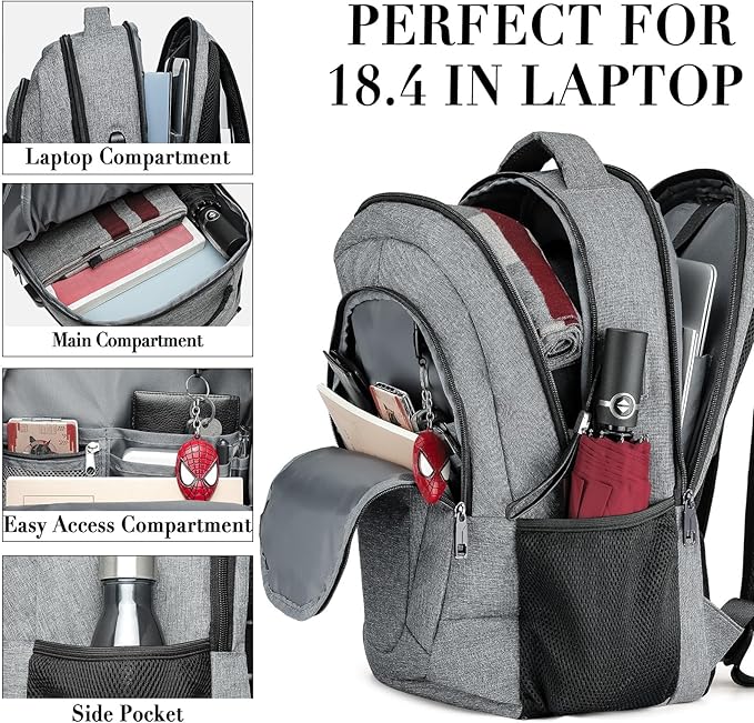 BIKROD 45L Extra Large Travel Laptop Backpack for Men and Women, Carry on Back Pack Fit 18.4 IN Laptop, Grey, Gift