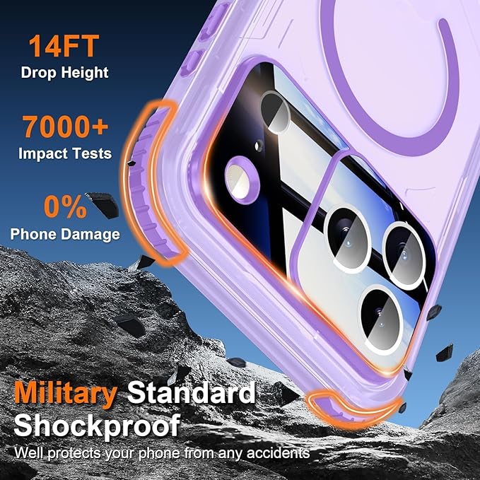 WIFORT for iPhone 17 Pro Waterproof Case, [Fit for Magsafe] with Sapphire Lens & Screen Protector, IP68 Full Body 15FT Military Shockproof, Magnetic Frosted Phone Cover with Lanyard, 6.3" Purple