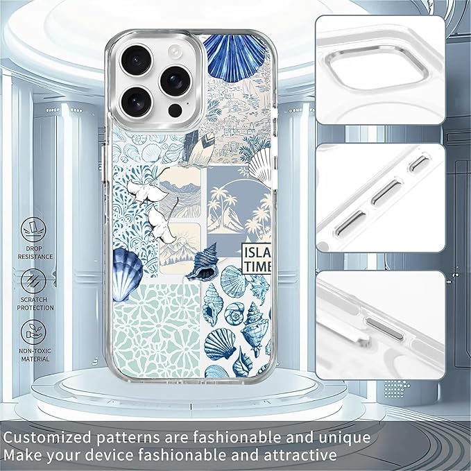 Case for iPhone 15 Pro,[Compatible with MagSafe],Sea Life Ocean Waves Seashell Collage Phone Case Design，for Women Girls Magnetic Clear Cover - Slim, Sleek, & Shockproof Protection