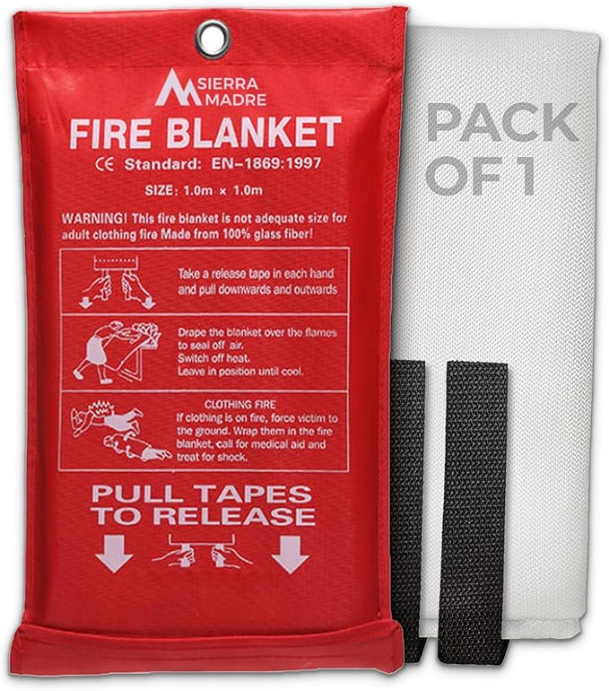 Sierra Madre Emergency Fire Blanket for Home and Kitchen – 100% Fiberglass Fire Suppression Blanket (40x40) for Car, Office & Camping – Instantly Smothers Flames – Lightweight & Reusable (Pack of 1)