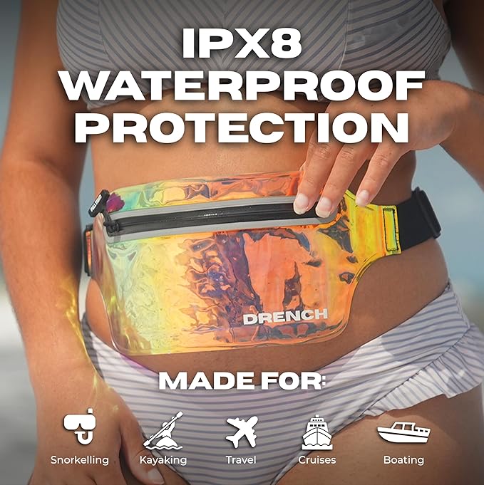 Drench Waterproof Fanny Pack Chrome Iridescent Submersible Dry Bag Waist Pouch for Swimming, Snorkeling, Kayaking – Waterproof Phone Case, Underwater Cell Phone Holder Travel Beach Dry Bag,Waist Pack