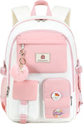 Hidds Laptop Backpacks 15.6 Inch School Bag Elementary Middle High College Backpack Cute Bookbags Anti Theft Travel Back Pack Casual Daypack Kids Book Bag for Teens Girls Women Students-Pink Beige