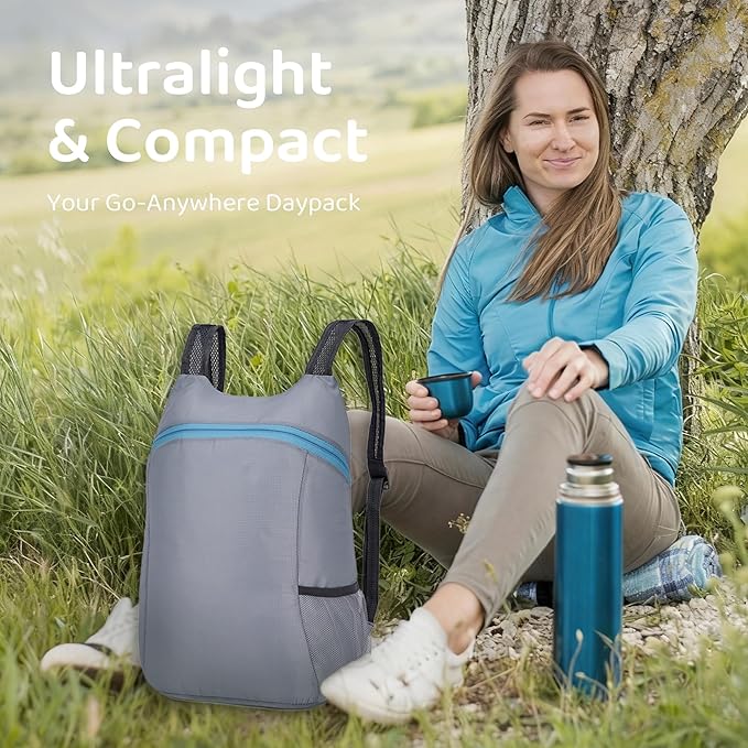 Lightweight and Thin Foldable Backpack, Climbing Bag, Hiking Daypack,20L Waterproof Travel Packable Rucksack (Grey)