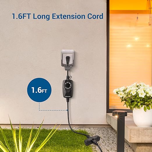 DEWENWILS Light Timer Outdoor Weatherproof with 2 FT Extension Cord, Photocell Timer Switch with 3 Grounded Outlets for Landscape Light, String Lights, UL Listed