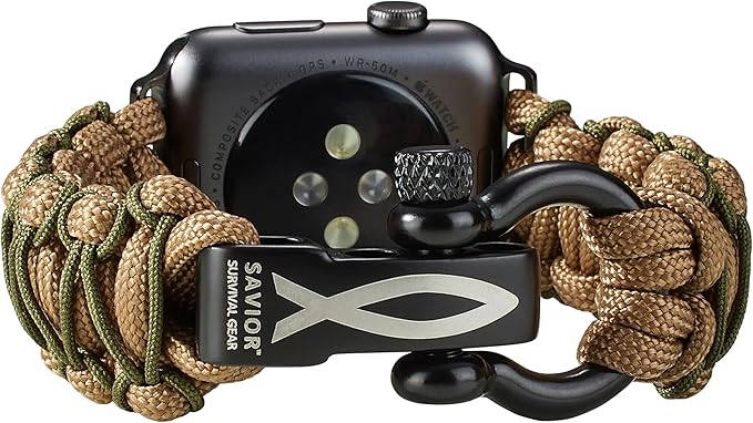 Savior Survival Gear Paracord Watch Band - Compatible with Apple Watch Band 49mm 46mm 45mm 44mm 42mm - iWatch Band Series Ultra 10 9 8 7 6 5 4 3 2 1 SE – Adjustable strap for men (Brown-Green, Large)