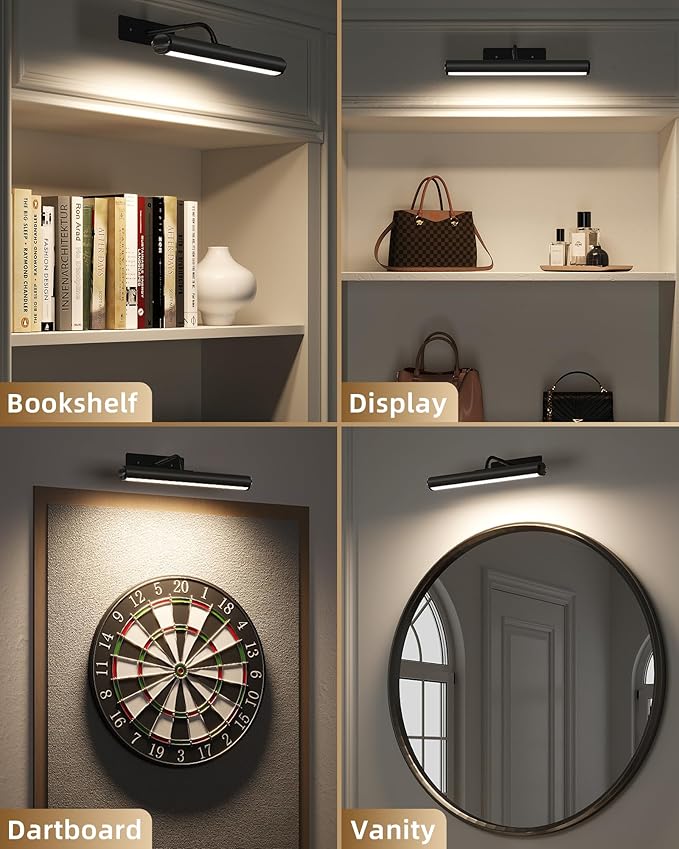 EZVALO 13-Inch Wireless Picture Light, 4000mAh Rechargeable Battery LED Art Light with Remote, Dimmable 3 Color Temps Painting Light for Living Room, Bedroom, Hallway (Black)