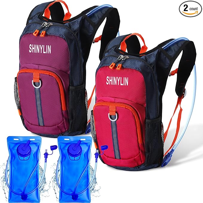 Shinylin 2 Pcs Kids Hydration Backpack with 1.5L Water Bladder Lightweight Kids Hiking Backpack Water Rucksack for Boys Girls Climbing Running