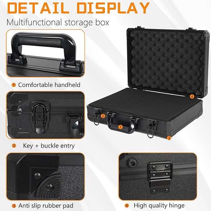 17 Inch Aluminum Carrying Case 17 X 12 X 6 Inch Ideal for Microphone & Camera Gear Transportation, DJ Mixer Case with Customizable Pre-Diced Foam, Black