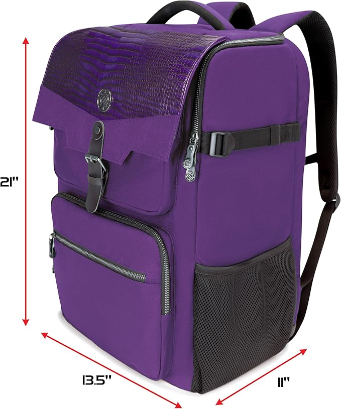 ENHANCE Collector's Edition DnD Backpack - RPG DM Bag for Dungeons and Dragons - DnD Bag fits 6-8 Books, 18" Laptop/DM Screen Slot, Miniature Foam Trays, Accessory Pockets, Map Strap (Dragon Purple)